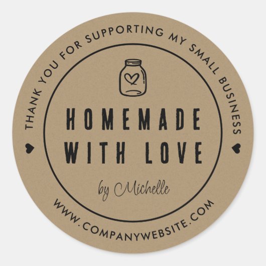 クラフト紙自家製と愛ありがとう ラウンドシール (正面)