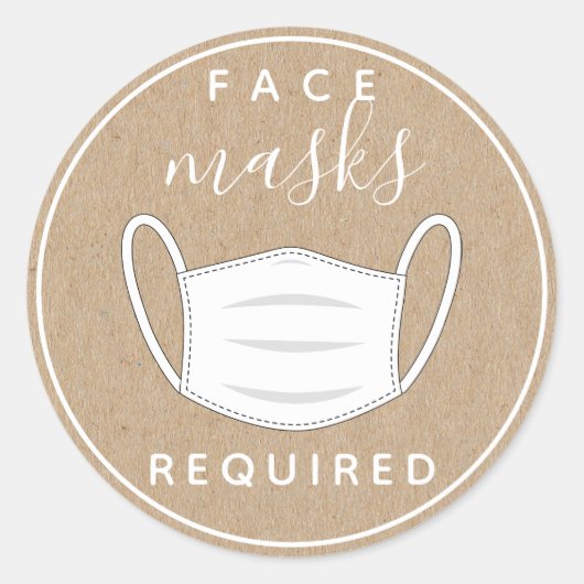 クラフト紙顔マスク必須ラベル ラウンドシール (正面)