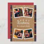 クラフト紙4フォトコラージュメリークリスマスプレイド シーズンカード (正面/裏面)