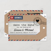 クラフト紙 エアメール スーツケース タグ Save the Dates セーブザデート (正面/裏面)