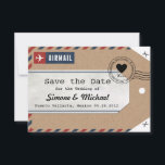 クラフト紙 エアメール スーツケース タグ Save the Dates セーブザデート<br><div class="desc">クラフト紙のスーツケースタグ ウェディング Save the dates は、エアメールのデザインとラブスタンプ付き。テキストを簡単に編集して移動できます。 このタグは、前の角を切り落として、穴をあけ、ひもをつけることでカスタマイズできます! 裏側は意図的に逆にデザインしてあるので、角が揃います! さらにカスタマイズが必要な場合は、お問い合わせください。どのようなものでも作成できます。</div>