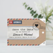 クラフト紙 エアメール トラベルタグ Save the Dates セーブザデート (スタンド正面)