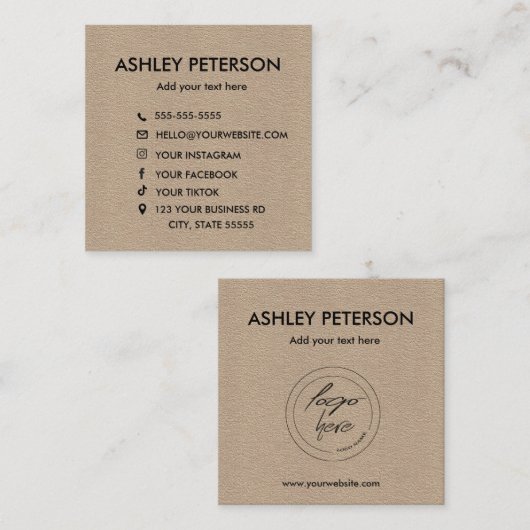 クラフト紙 |ソーシャルメディアアイコカスタムンのロゴ スクエア名刺 (正面/裏面)