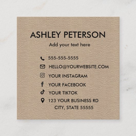 クラフト紙 |ソーシャルメディアアイコカスタムンのロゴ スクエア名刺 (正面)