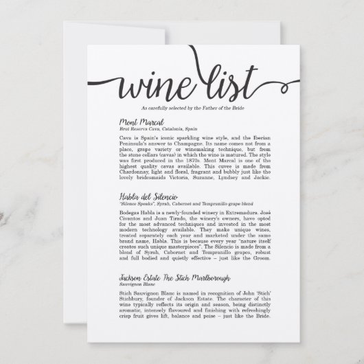 クラフト紙 ワインリスト 招待状 (正面)