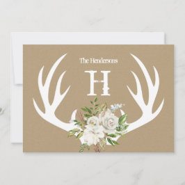 クラフト紙〔雄ジカの〕枝角モノグラムノートカード サンキューカード