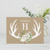 クラフト紙〔雄ジカの〕枝角モノグラムノートカード サンキューカード (スタンド正面)