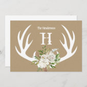 クラフト紙〔雄ジカの〕枝角モノグラムノートカード サンキューカード (正面/裏面)