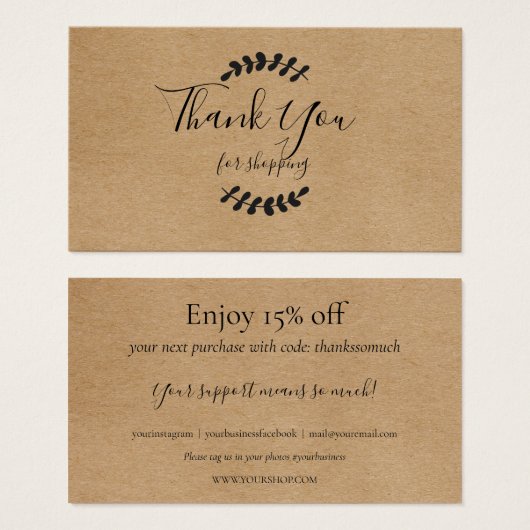 クラフト素朴ありがとうショッピング割引カード (正面&裏面)