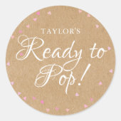 クラフト素朴かわいいピンクのハート準備ができてポップ・アートの ラウンドシール (正面)