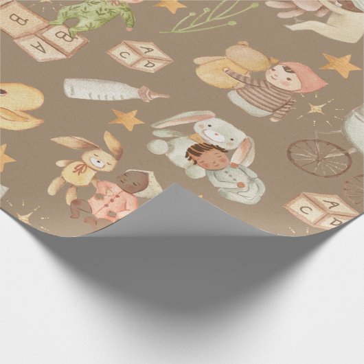 クラフト素朴すべての民族ベビーラージパターン ラッピングペーパー (角)