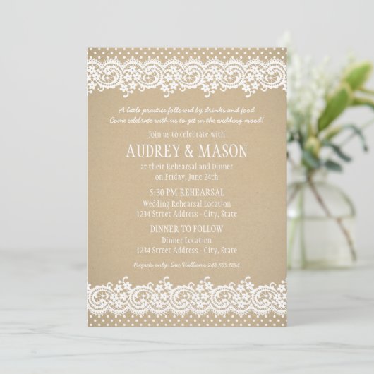クラフト素朴とレースのリハ結婚ーサルとディナー 招待状 (スタンド正面)