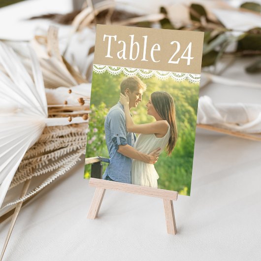 クラフト素朴とレースの結婚写真テーブル番号 招待状