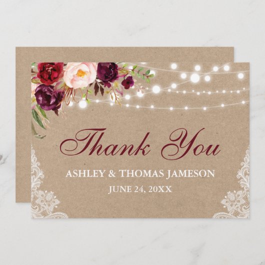 クラフト素朴のフローラライトライ感謝していスB サンキューカード (正面/裏面)