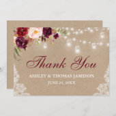 クラフト素朴のフローラ結婚ジャイルライトレース サンキューカード (正面/裏面)