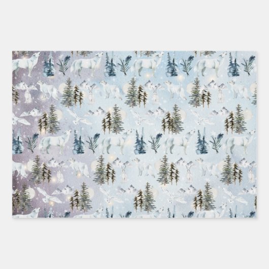 クラフト素朴アークティックハレウルフキツネスノーウィークフクロウ ラッピングペーパーシート (正面2)