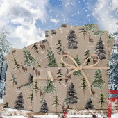 クラフト素朴ウィンターウッドランドスノーウィーススプルース&スタッグ ラッピングペーパーシート