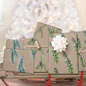 クラフト素朴ウィンターウッドランドスプルスツリーブランチ ラッピングペーパーシート