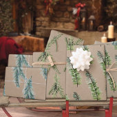 クラフト素朴ウィンターウッドランドスプルスツリーブランチ ラッピングペーパーシート