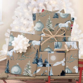 クラフト素朴ウィンターウッドランドホワイトホースキツネ&フクロウ ラッピングペーパーシート