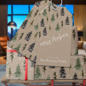 クラフト素朴ウィンターウッドランド雪のスプルースの木 ギフトタグ