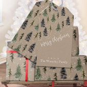 クラフト素朴ウィンターウッドランド雪のスプルースの木 ギフトタグ