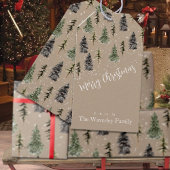 クラフト素朴ウィンターウッドランド雪のスプルースの木 ギフトタグ