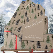 クラフト素朴ウィンターウッドランド雪のスプルースの木 ギフトタグ