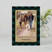 クラフト素朴ウィンタープレイドクリスマスフォト 箔シーズンカード (立ち正面)