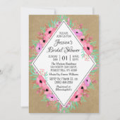 クラフト素朴ウォーターカラーフラワーズブライダルシャワー 招待状 (正面)