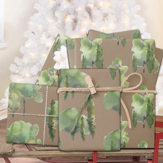 クラフト素朴ウォーターカラー木版木のシーンの景品 ラッピングペーパーシート