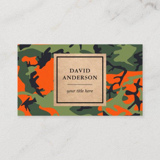 クラフト素朴ウッドランドオレンジカモフラージパターン 名刺 (正面)