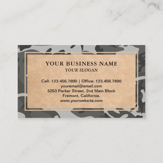 クラフト素朴ウッドランドグレーカモフラージパターン 名刺 (裏面)