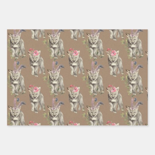 クラフト素朴ウッドランドベビーアニマルズキツネベアーウルフ ラッピングペーパーシート (正面2)