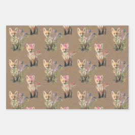 クラフト素朴ウッドランドベビーアニマルズキツネベアーウルフ ラッピングペーパーシート