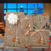 クラフト素朴オールフォレストウッドランドレッドキツネ ラッピングペーパーシート