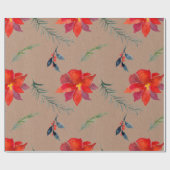 クラフト素朴カラーウィンターグリーナリー&ポインセチア ラッピングペーパー (フラット)