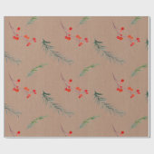 クラフト素朴カラーウィンタースプルース&ベリー ラッピングペーパー (フラット)