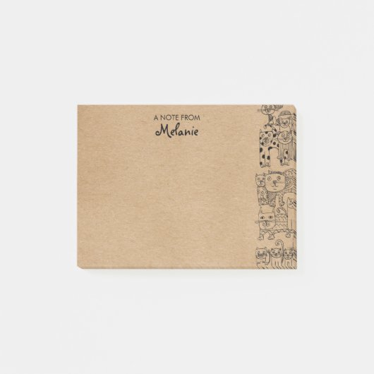 クラフト素朴キャッツイラストレーションパーソナライズされた ポストイット (正面)