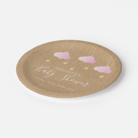 クラフト素朴キラキラ光る赤ちゃんシャワーピンク ペーパープレート (アングル)