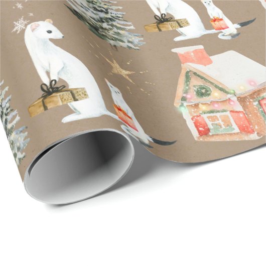 クラフト素朴ギフトの与えホワイトエマインズホリデー ラッピングペーパー (ロールコーナー)