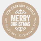 クラフト素朴クリスマスサークル差出人住所ラベル ラウンドシール (正面)