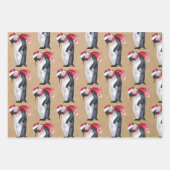 クラフト素朴クリスマスペンギン ラッピングペーパーシート (正面3)