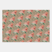 クラフト素朴クリスマスレッドグリーンウールチューク帽子 ラッピングペーパーシート (正面2)