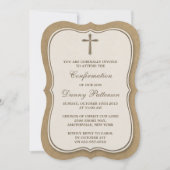 クラフト素朴クロス聖餐式または確認 招待状 (正面)