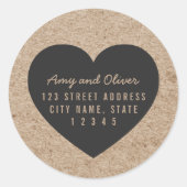 クラフト素朴グフェイクレーハートカップル差出人住所 ラウンドシール (正面)