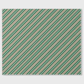 クラフト素朴グリーンホワイトワイドストライプホリデー ラッピングペーパー (フラット)