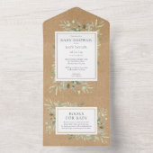 クラフト素朴グリーンリー男女兼用赤ちゃんシャワー オールインワン招待状 (内側)