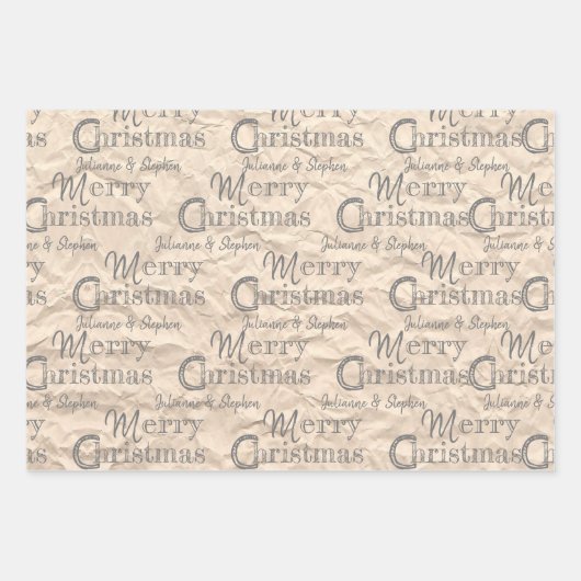 クラフト素朴グレイ動揺してフォントメリークリスマス ラッピングペーパーシート (正面2)