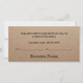 クラフト素朴サロン&スパギフト券 (裏面)